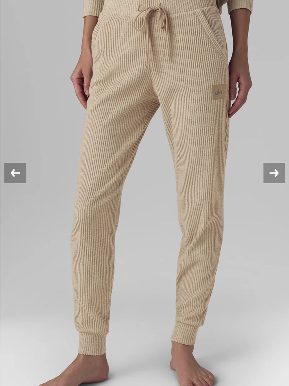ALO Yoga Women's Ribbed Jogger Pants in Tan